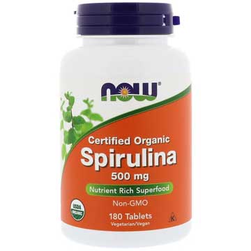 Now Foods, certificirana prirodna spirulina, 500 mg, 180 tableta