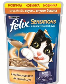 Purina za mačke Felix Sensations s puretinom i slaninom u umaku, 100 g